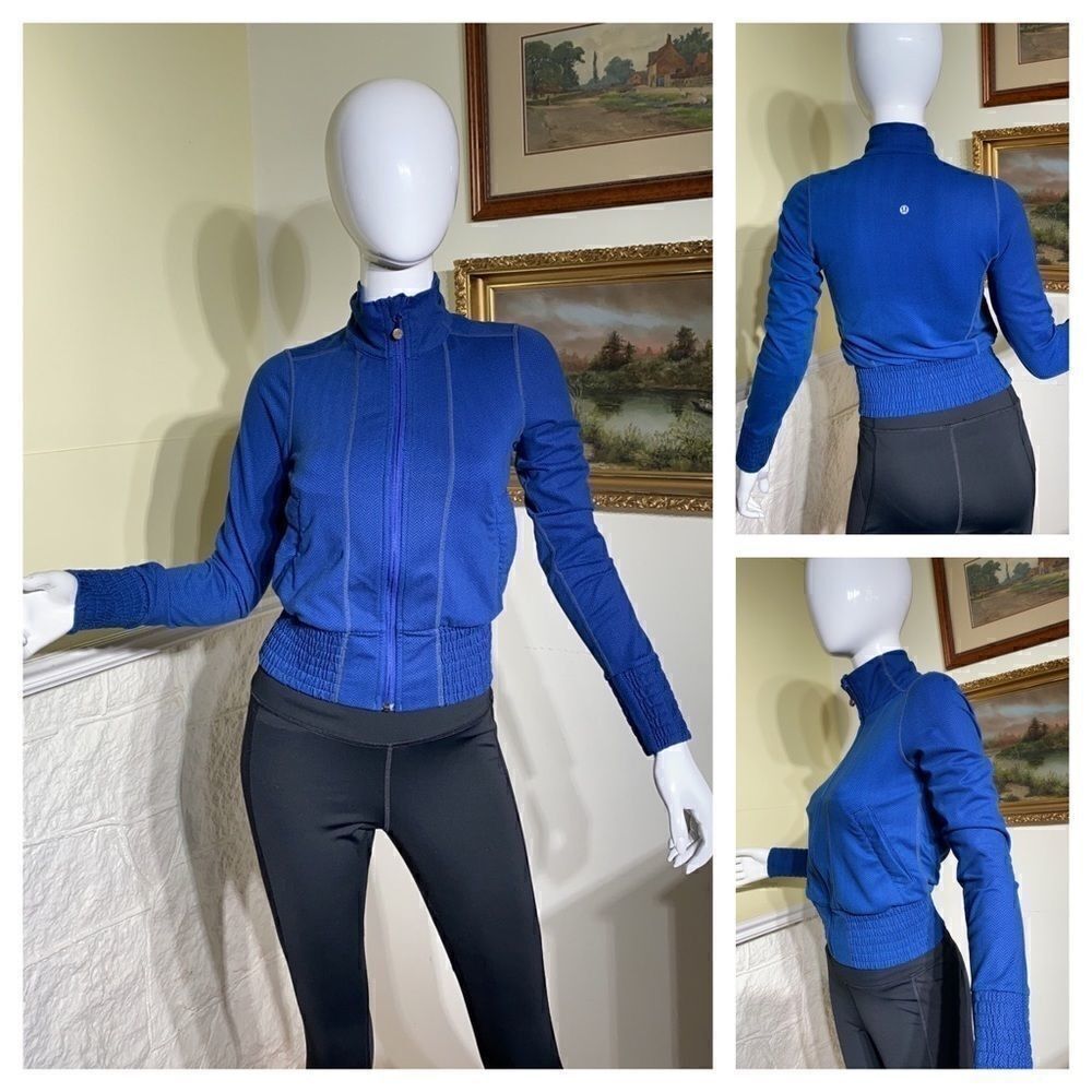 Lululemon Da Bomber Full Zip Up Jacket Blue Herringbone - Picture 2 of 15
